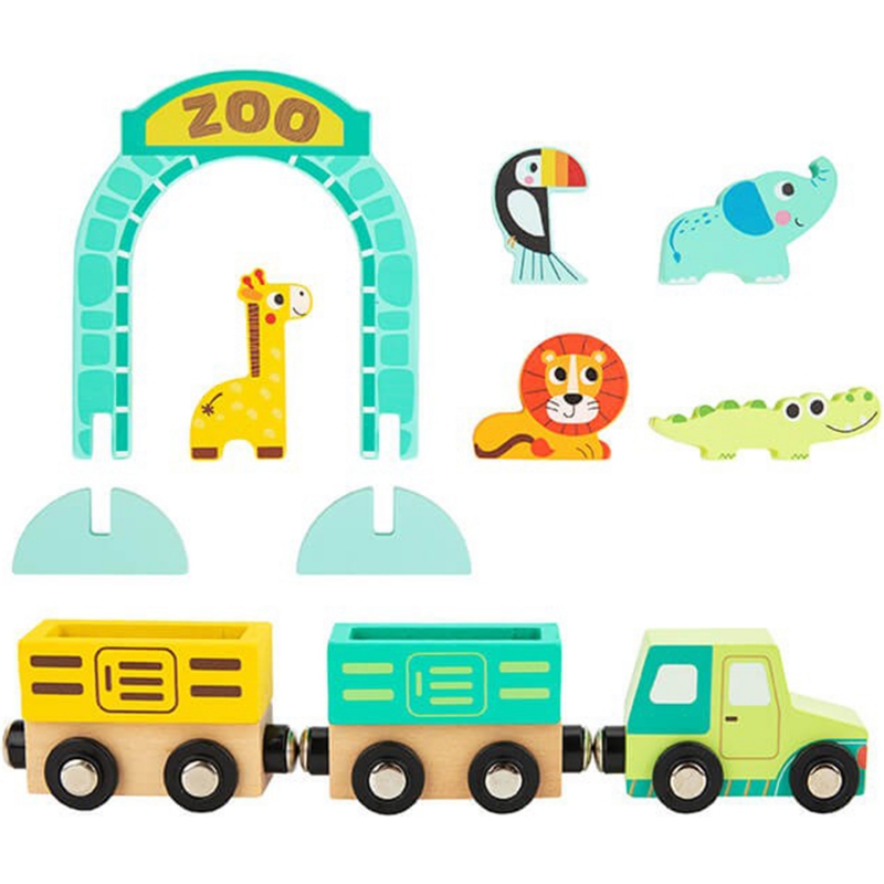 Drewniana plansza zoo zwierzęta pojazd wagoniki, zabawka dla dzieci, Tooky Toy