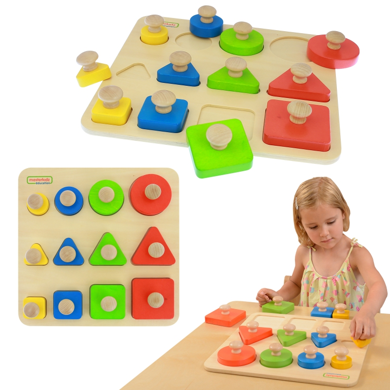Drewniany sorter kształtów wielkości kolorów Masterkidz Montessori, zabawka dla dzieci