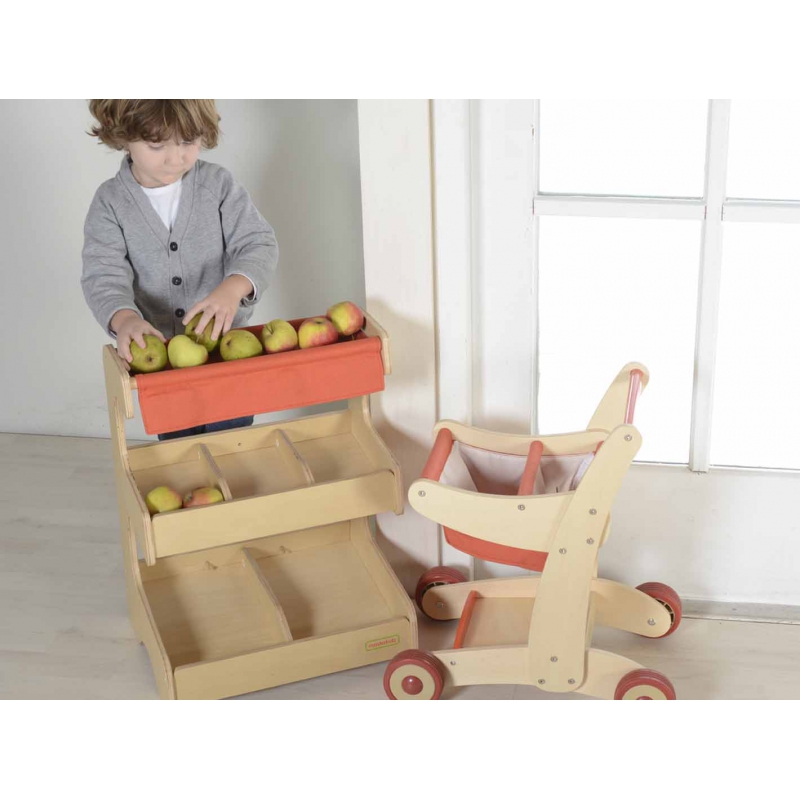 Drewniany wózek sklepowy na zakupy, zabawka dla dzieci Masterkidz