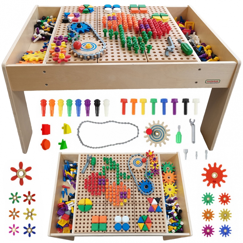 Drewniany stół edukacyjny +akcesoria STEM wall, zabawka dla dzieci, Masterkidz