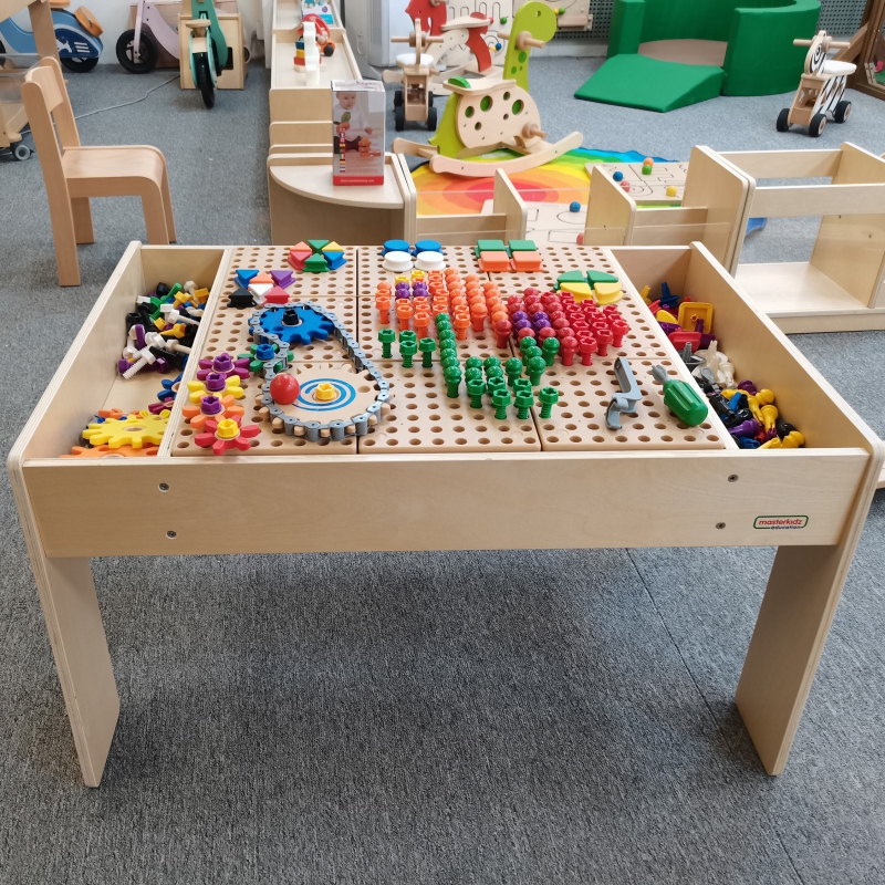 Drewniany stół edukacyjny +akcesoria STEM wall, zabawka dla dzieci, Masterkidz