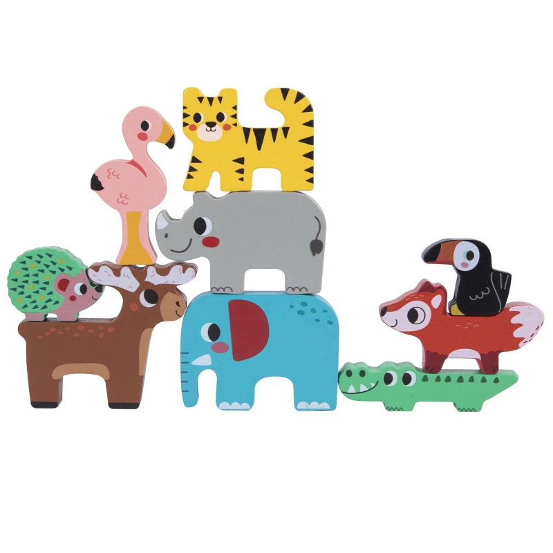 Drewniane klocki zwierzątka 9 elementów, zabawka dla dzieci, Tooky Toy