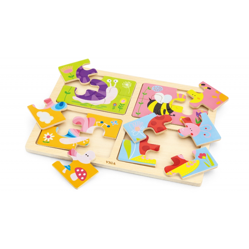 Drewniane puzzle owady 4w1, zabawka dla dzieci, Viga