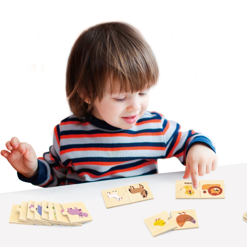Drewniane puzzle układanka zwierzątka małe i duże, zabawka dla dzieci, Viga