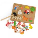 Przybijanka drewniana farma Viga Toys korkowa tablica Montessori, zabawka dla dzieci