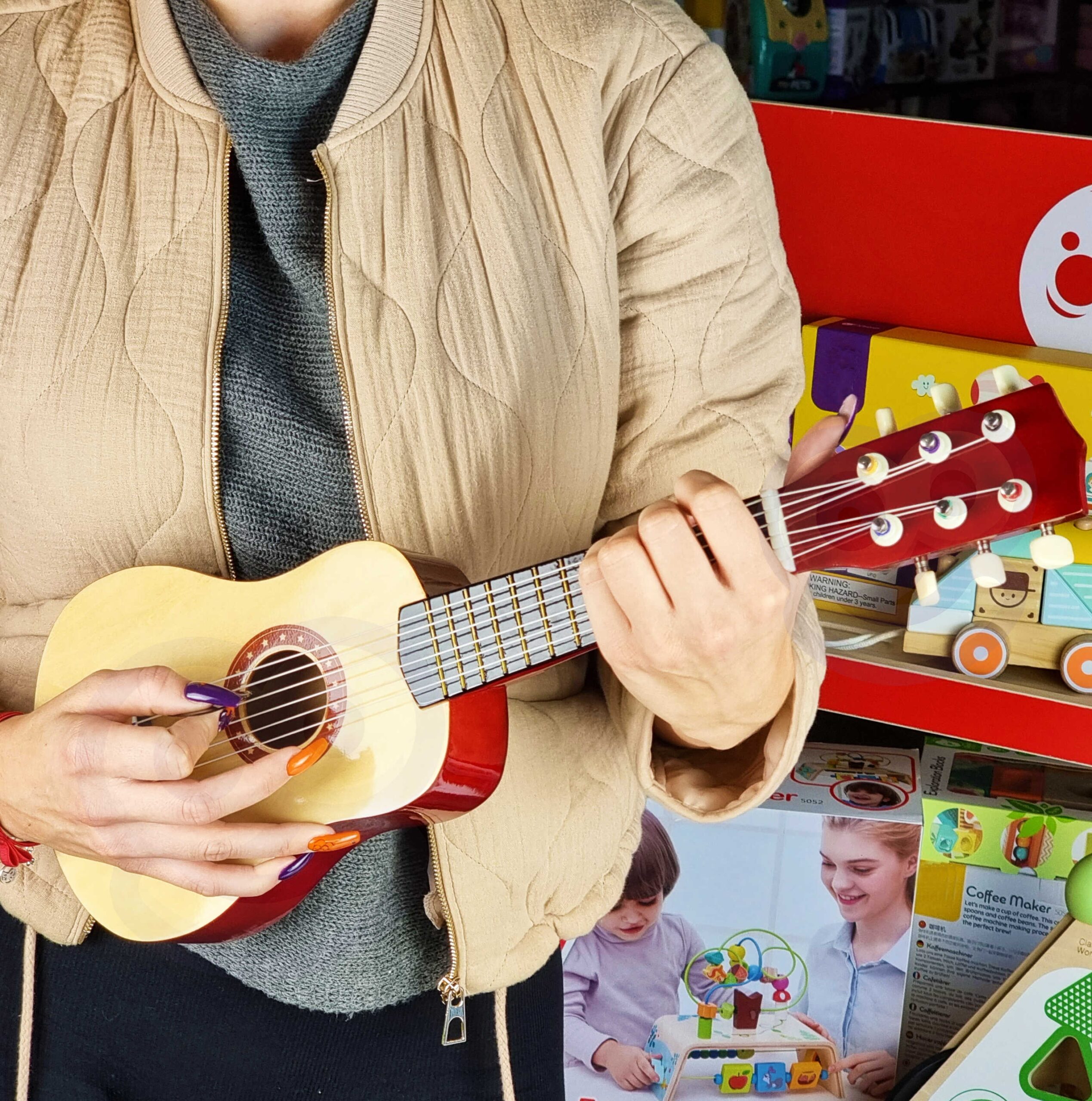 Drewniana gitara dla dzieci naturalna 21 cali 6 strun, zabawka dla dzieci, Viga
