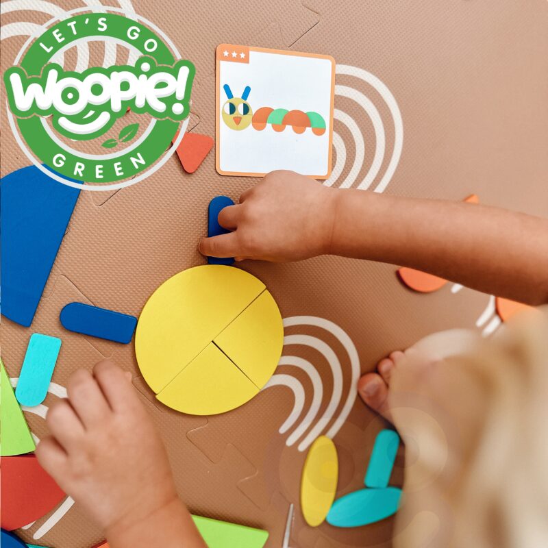 Green drewniana układanka Montessori 40 wzorów do odtworzenia 55 el. certyfikat FSC, zabawka dla dzieci, Woopie