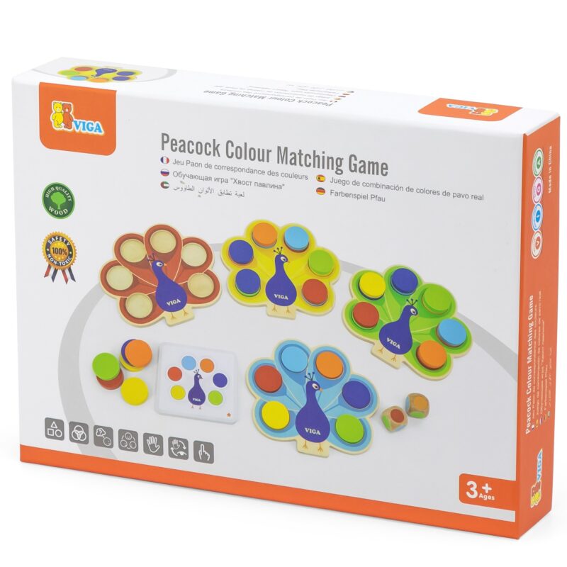 Drewniana gra dopasuj kolory pawi ogon Montessori + karty, zabawka dla dzieci, Viga