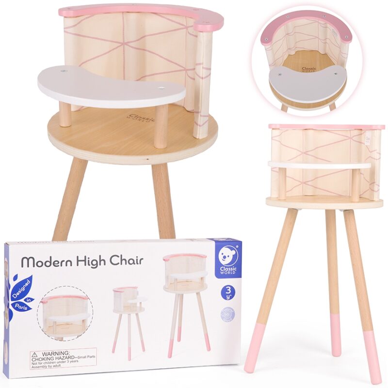 Drewniane krzesełko siedzisko do karmienia dla lalek pluszaków, zabawka dla dzieci, Classic World