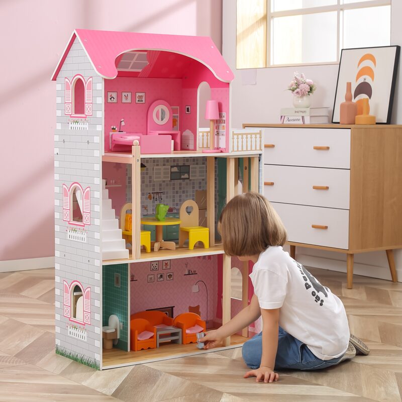 Duży drewniany domek dla lalek, zabawka dla dzieci, Viga