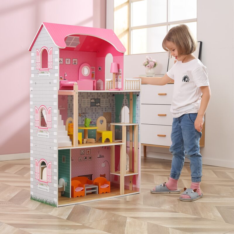 Duży drewniany domek dla lalek, zabawka dla dzieci, Viga