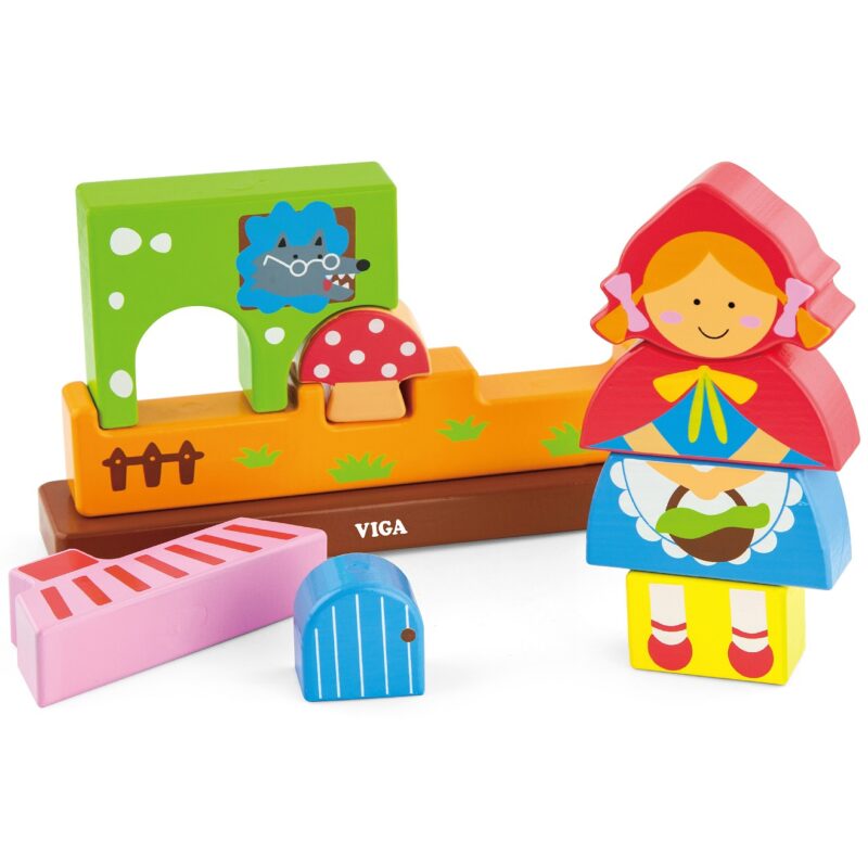 Drewniane klocki magnetyczne Viga zestaw czerwony kapturek 10 elementów, zabawka dla dzieci