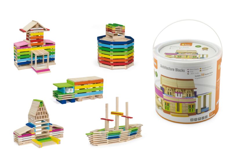 Drewniane klocki konstrukcyjne budynki, zabawka dla dzieci, Viga