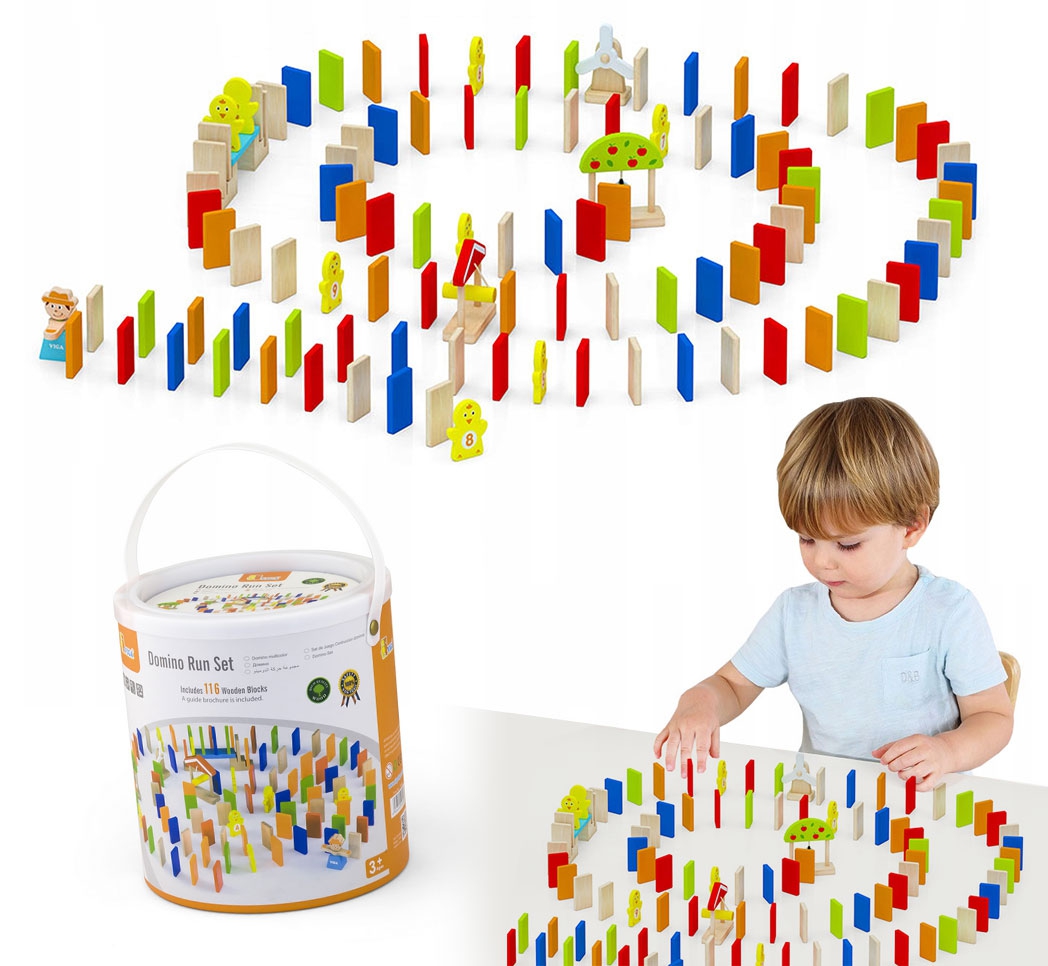 Zestaw drewniane klocki gra domino farma 116 elementów, zabawka dla dzieci, Viga