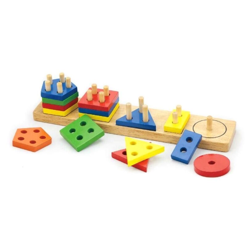 Drewniane klocki z sorterem kształtów Montessori, zabawka dla dzieci, Viga