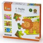 Drewniane puzzle safari zwierzęta Viga Toys układanka 4 obrazki, zabawka dla dzieci