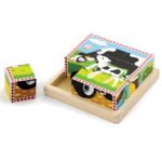 Układanka drewniana puzzle Viga Toys 6 klocków 6 obrazków farma, zabawka dla dzieci