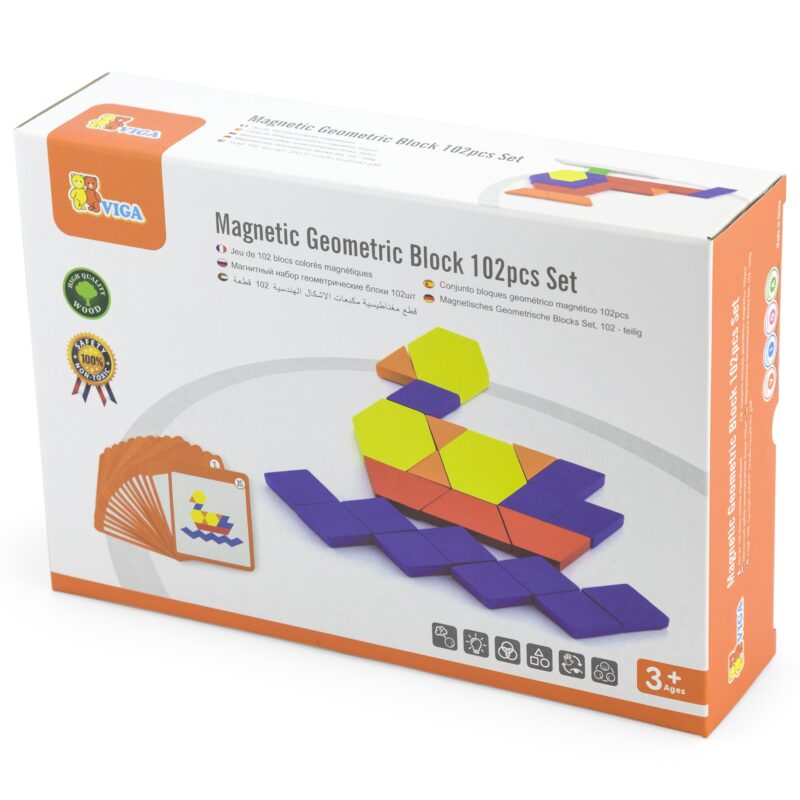 Drewniana mozaika geometryczna Viga Toys układanka logiczna klocki 102 el, zabawka dla dzieci