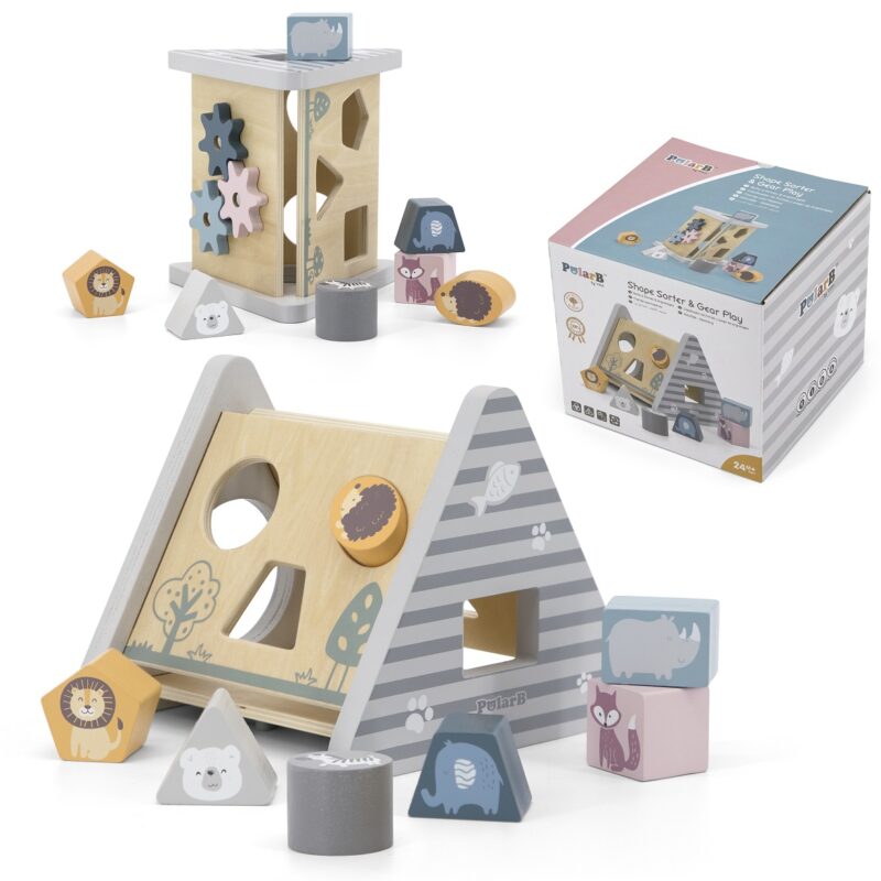 Drewniany sorter z klockami piramida układanka, zabawka dla dzieci, Viga PolarB