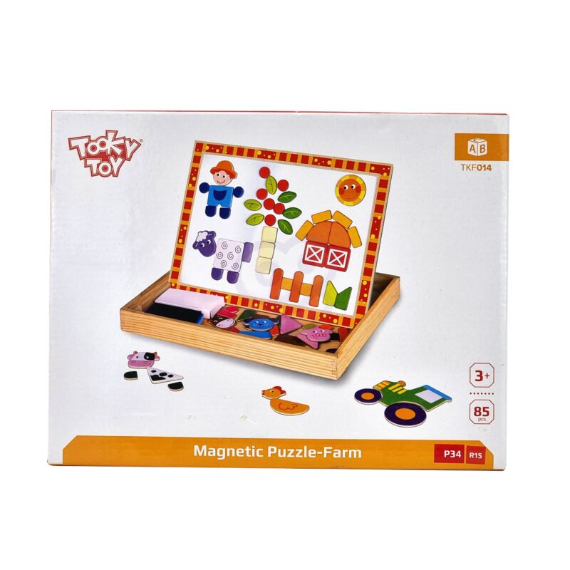 Drewniana tablica dwustronna puzzle układanka magnetyczna farma, zabawka dla dzieci, Tooky Toy