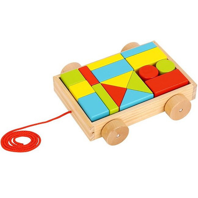 Drewniany wózek z klockami 16 el., zabawka dla dzieci, Tooky Toy