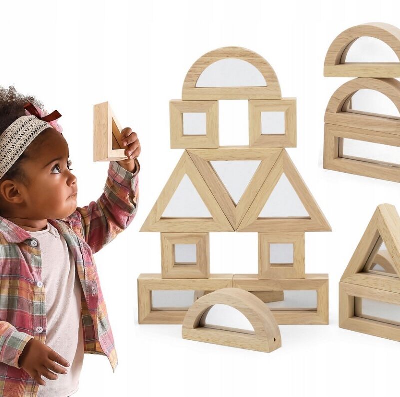 Drewniane klocki lustrzane układanka 24 elementy, zabawka dla dzieci, Viga