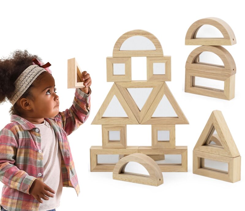 Drewniane klocki lustrzane układanka 16 elementów, zabawka dla dzieci, Viga