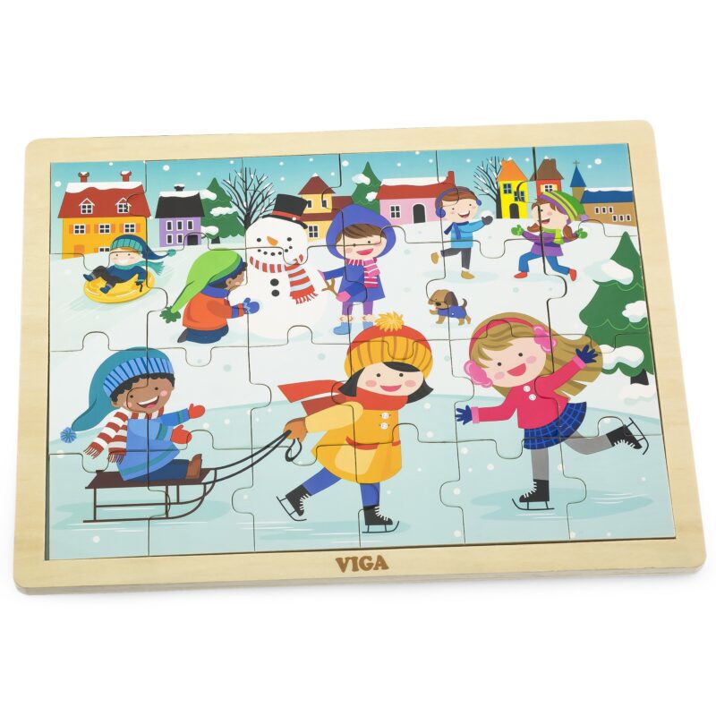 Drewniane puzzle zima 24 elementy, zabawka dla dzieci, Viga