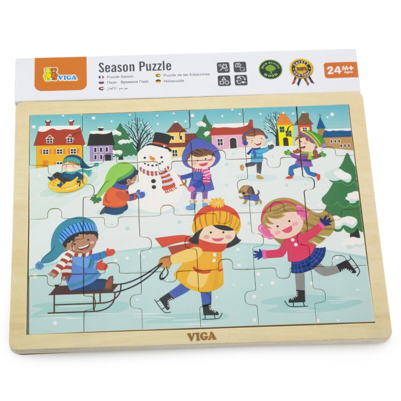 Drewniane puzzle zima 24 elementy, zabawka dla dzieci, Viga