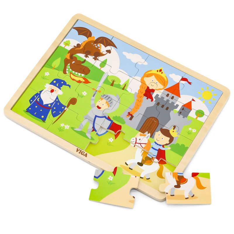 Drewniane puzzle bajkowy zamek 16 elementów, zabawka dla dzieci, Viga