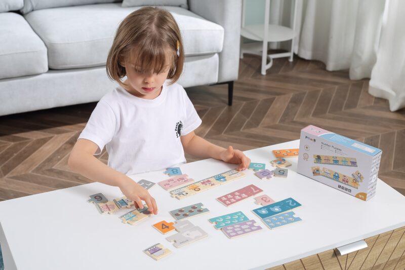 Drewniane puzzle numeryczne cyferki Montessori, zabawka dla dzieci, Viga PolarB
