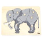Drewniane puzzle Montessori słoń z pinezkami, zabawka dla dzieci, Viga