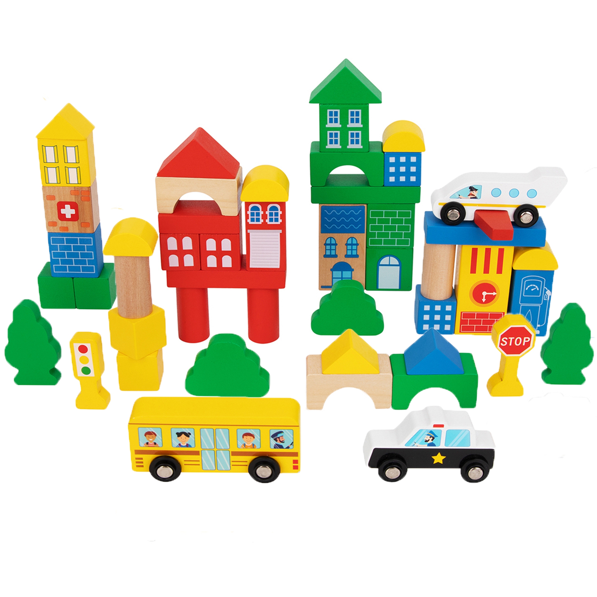 Drewniane klocki budowanie miasta 50 el., zabawka dla dzieci, Tooky Toy