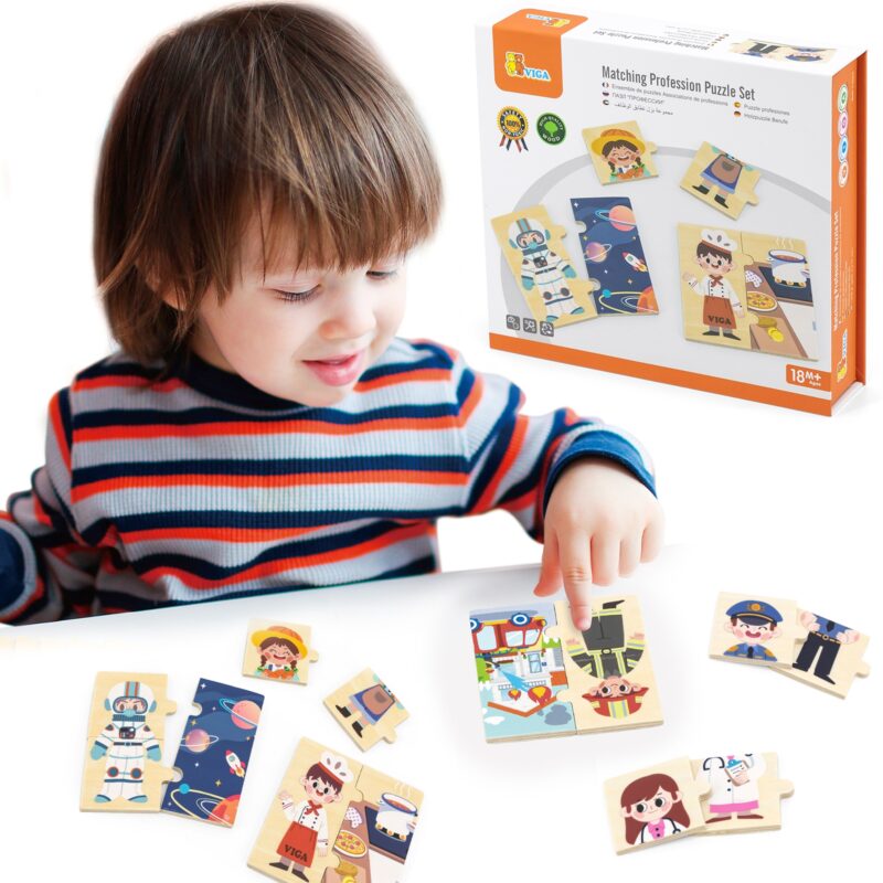 Drewniane puzzle układanka dopasowanie zawodów, zabawka dla dzieci, Viga