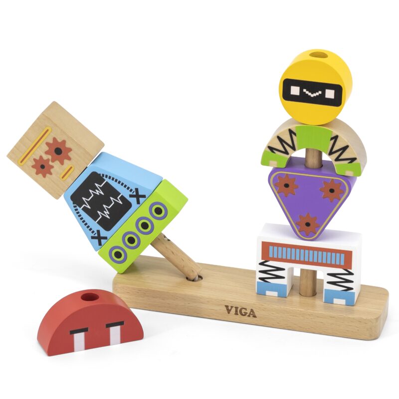 Układanka piramidka roboty + wzory 8 el., zabawka dla dzieci, Viga