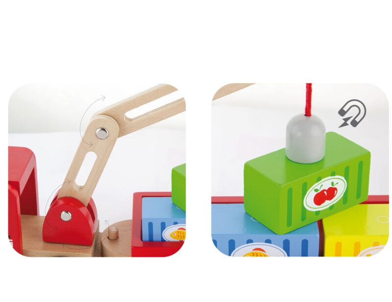 Drewniany dźwig z kontenerami Viga Toys, zabawka dla dzieci