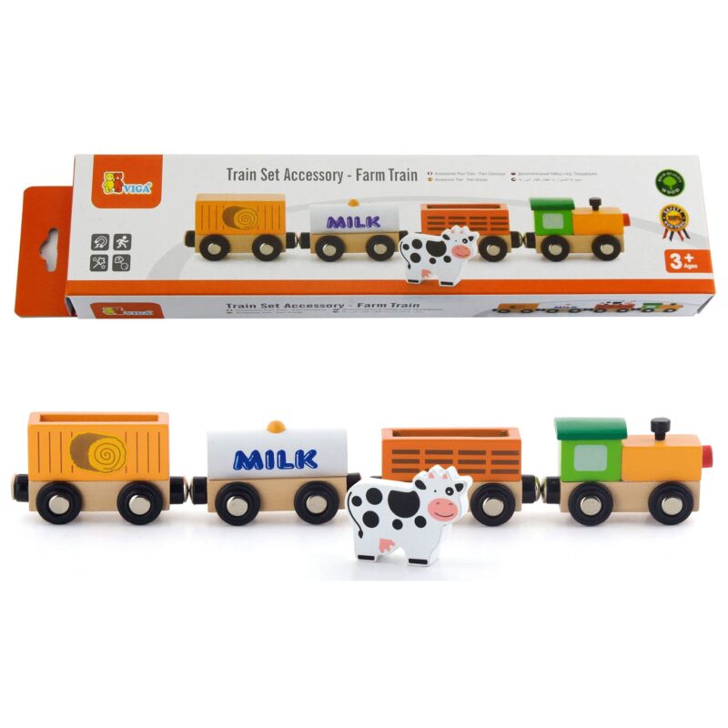 Zestaw akcesoriów do kolejki - pociąg rolniczy, zabawka dla dzieci, Viga