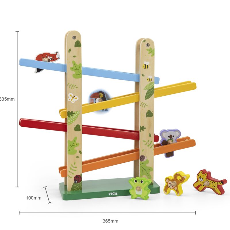 Drewniana zjeżdżalnia dla zwierzątek dżungla 7 el., zabawka dla dzieci, Viga