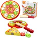 Drewniana pizza do krojenia z dodatkami Viga Toys, zabawka dla dzieci