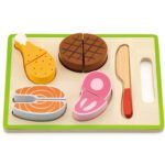 Drewniany zestaw obiadowy deska do krojenia nóż Viga Toys, zabawka dla dzieci