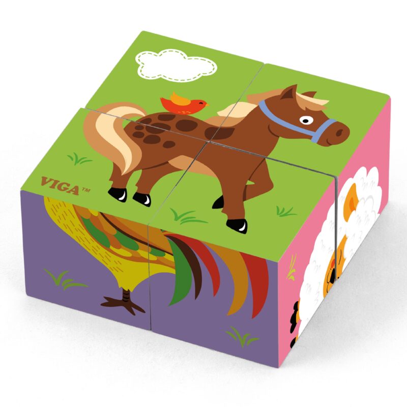 Drewniana układanka farma puzzle Viga Toys 4 klocki, zabawka dla dzieci