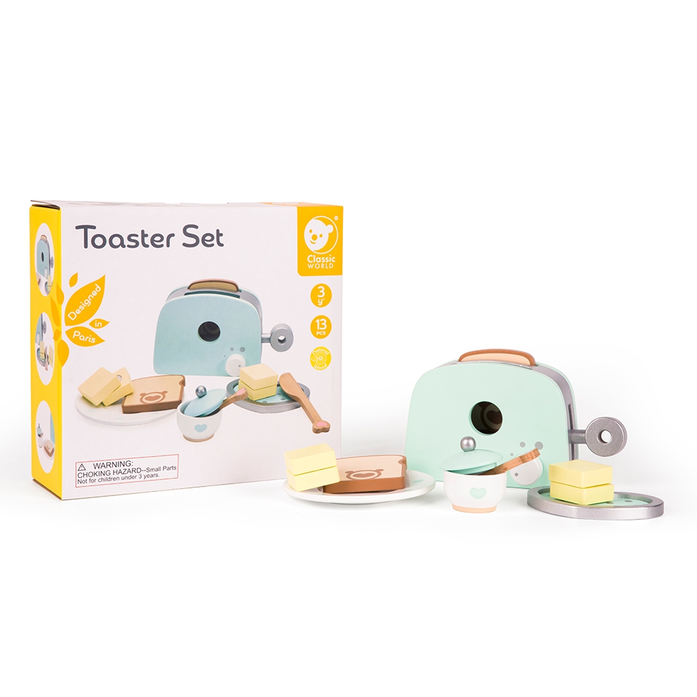 Drewniany zestaw toster 13 el., zabawka dla dzieci, Classic World