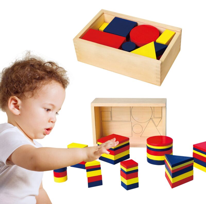 Drewniane klocki dienesa figury geometryczne Viga Toys Montessori, zabawka dla dzieci