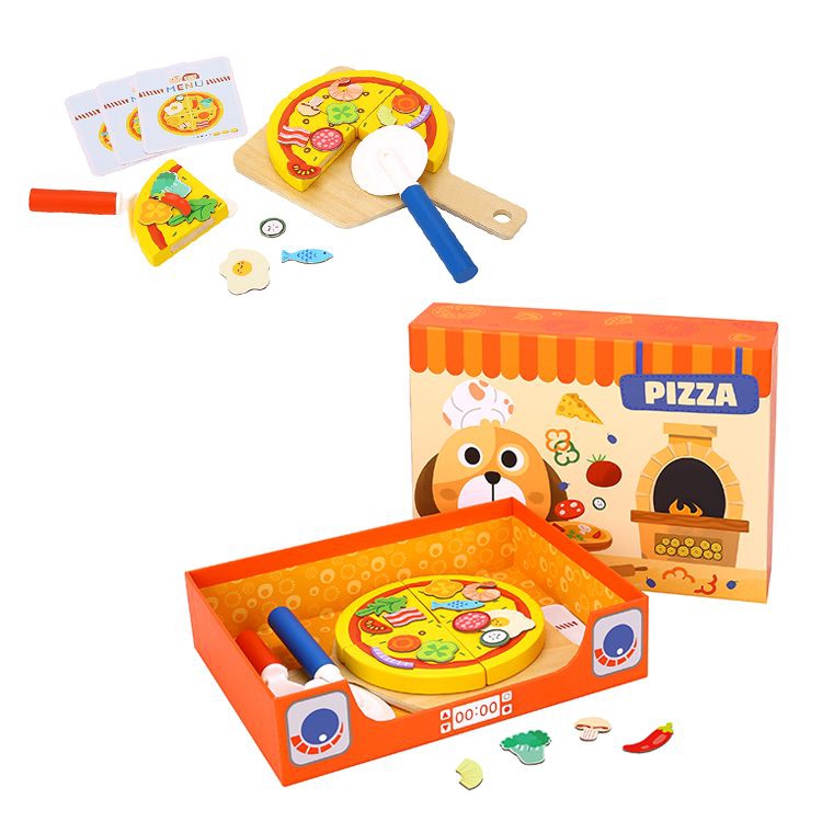 Drewniany zestaw do pizzy wzory 39 el. certyfikat FSC, zabawka dla dzieci, Tooky Toy