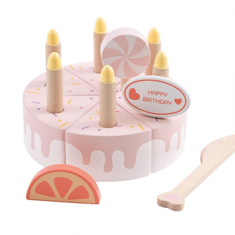 Drewniany tort urodzinowy do krojenia świeczki owoce 16 el., zabawka dla dzieci, Classic World
