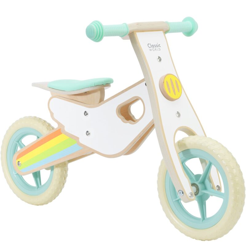 Drewniany rowerek biegowy dla dzieci ciche koła tęcza, zabawka dla dzieci, Classic World