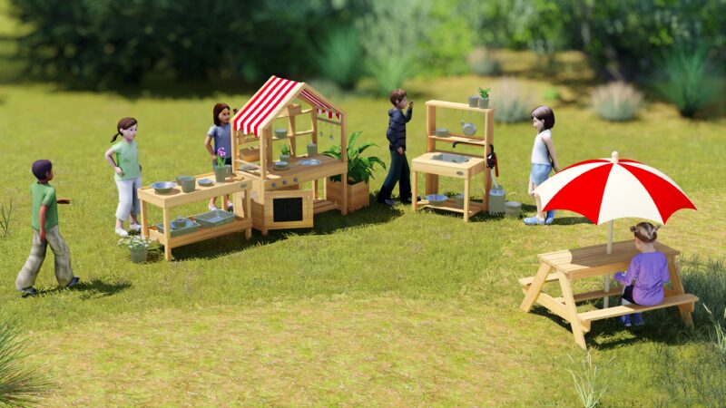 Edu drewniany stolik piknikowy z parasolem, zabawka dla dzieci, Classic World