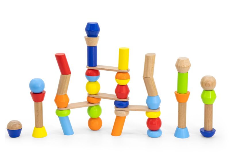 Drewniane klocki geometryczne układanka 52 el., zabawka dla dzieci, Viga