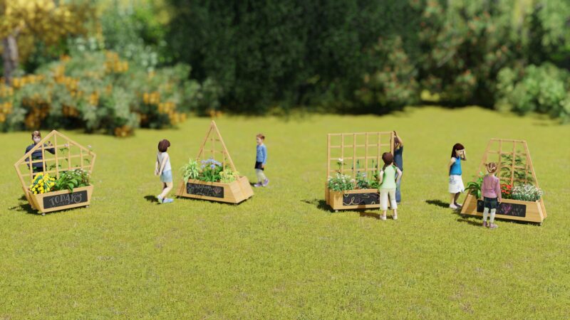 Edu drewniany kwietnik na kółkach do ogrodu + tablica, zabawka dla dzieci, Classic World