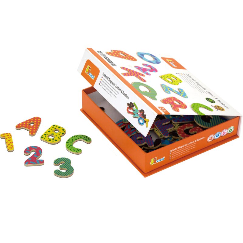 Drewniany zestaw magnetyczny literki i cyferki, zabawka dla dzieci, Viga